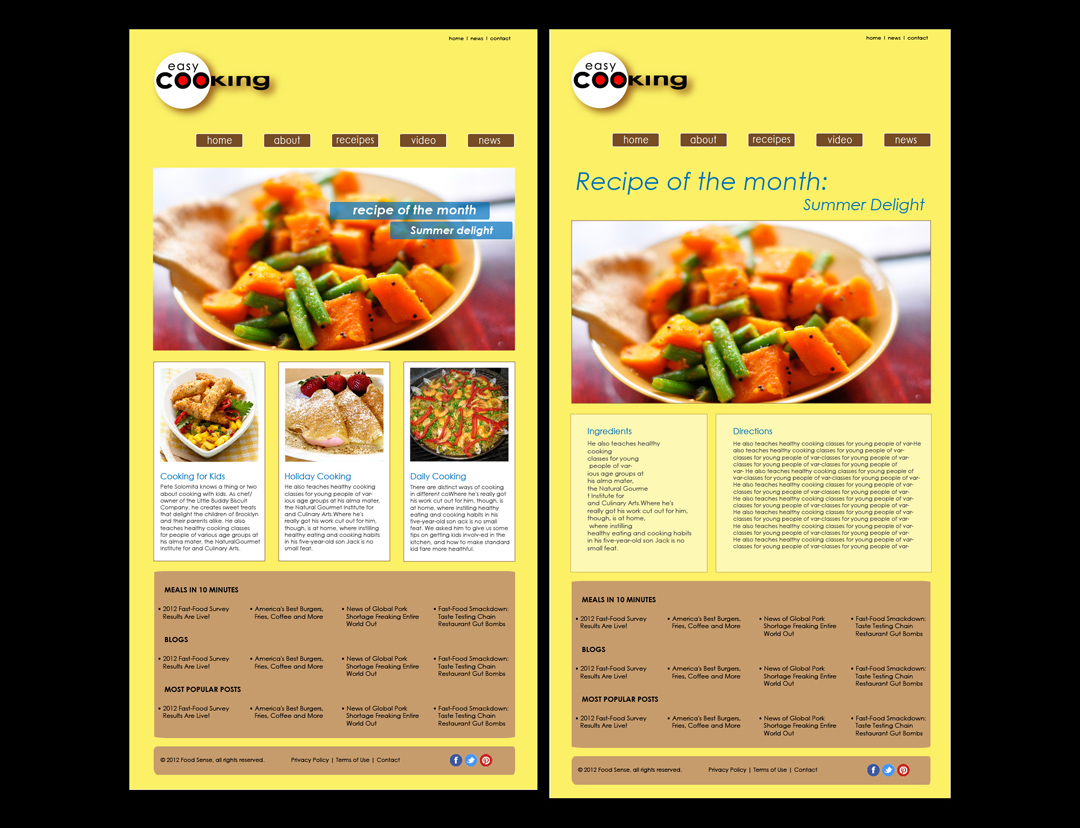 cooking site layout for tablet